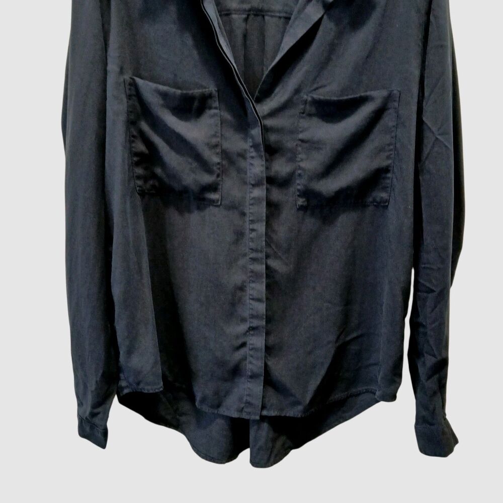 Cloth & Stone Shirt Women Medium Blue Tencel Hidden Button Front Long Sleeve Top - Picture 4 of 9